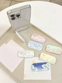 Multiple Mirror Phone Stand Backs With Adhesive Stickers For Rear Support. The Back Of The Shell Is Covered With Small Transparent Vertical Makeup Accessories That Resemble Traditional Chinese Paintings. - Multicolor - View 2