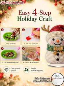 2D Flat Snowman Colorful Beaded DIY Craft Acrylic Figurine With Base - Multi-Functional Home And Holiday Tabletop Decor, No Power Required, Christmas Room Decoration, Home Ornament - Colorful - View 4