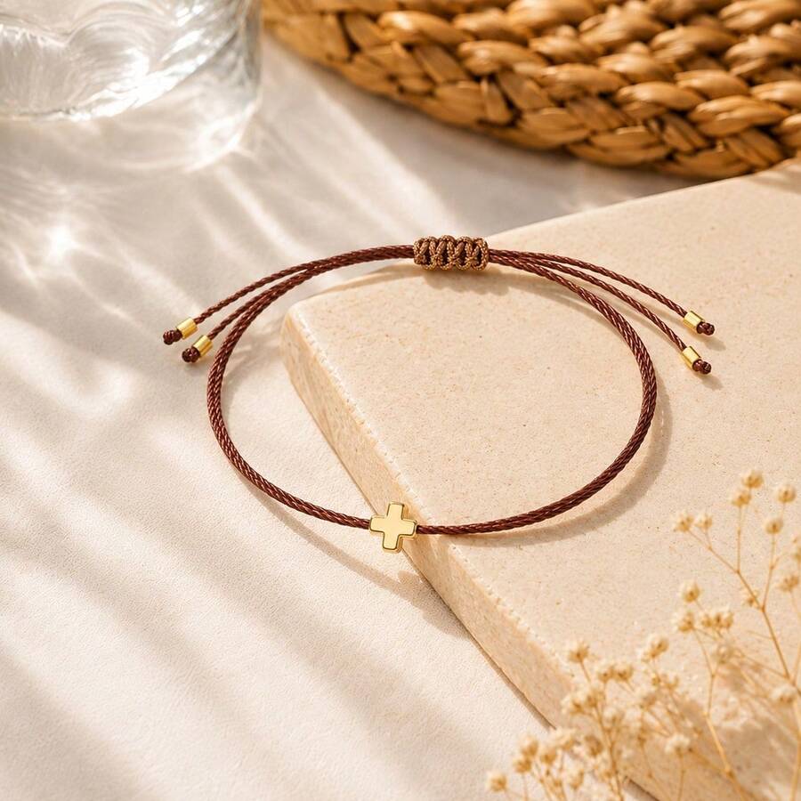 1PC Casual Minimalist Cross Pendant Bracelet, Adjustable Bracelet, Daily Wear, Birthday Gift, Baptism Gift - Multicolor - View 1