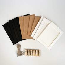 20/10/1pc Vintage Kraft Paper Photo Frame With Clips And Jute Rope, For Banner Home Decor, Suitable For Wedding, Anniversary, Birthday, Holiday Party, Clip-On Photo Display Rack, Multi-Functional Hanging Photo Banner, Suitable For Home And Office Decoration - Picture Frame - View 4