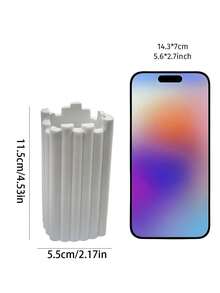 1Pc Creative Sawtooth Top Fluted Resin Vase, Minimalist White Desktop Flower Holder For Home Living Room Decor, Versatile Tabletop Ornament & Unique Gift Choice For Modern Decor Lovers - Ribbed Vase - View 4