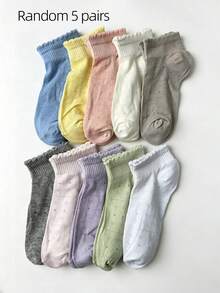 1/5/10 Pairs Women's Mesh Bow Knot Socks, Sweet Ruched Light Color Ankle Socks With Sweet Lettuce Edge Cuff, Soft Short Socks Suitable For Daily Wear, Women's Cotton Socks - Multicolor - View 9