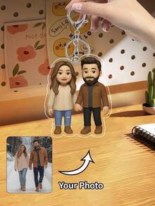 1pc Customized Photo Acrylic Keychain, Double-Sided Personalized Unique Shape, With Glitter Decoration, Colorful Accessories, Suitable For Family, Friends, Pets, Personalized Gift - Acrylic Keychain 6cm - View 9