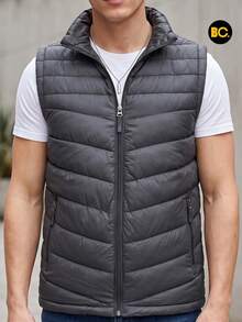 Chaleco Acolchado para Hombre con Forro Tipo Borrega, Cierre Frontal, Bolsillos con Cierre y Cuello Alto, Ligero y Cálido para Uso Casual, Urbano, Viaje y Exterior Diario. Big City - Gris Oscuro - Ver 6