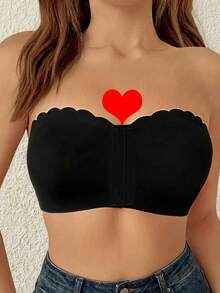 Women's Strapless Front-Closure Push-Up Bandeau Bra, Invisible Strap Short Wireless Breathable Bra Tank Top - Black - View 3
