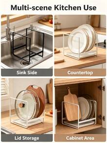 2 piezas Escurridor de platos de acero inoxidable ahorrador de espacio, organizador de almacenamiento multifuncional de cocina, sostiene platos, estante de almacenamiento de utensilios de cocina, adecuado para uso en la cocina, escurridor de platos, decoración de cocina, decoración del hogar de otoño, almacenamiento y organización de cocina - Multicolor - Ver 7
