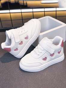 Girls' High-Top White Sneakers With Glitter Heart Hook And Loop Closure, Soft Sole Anti-Slip Casual Sports Shoes For Spring And Autumn - White - View 3