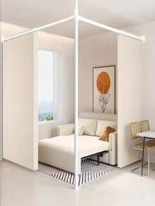 Folding Door Curtain - Made Of Ribbed Polyester Fabric, Comes With Free Installation Hooks, Suitable For Living Room, Bedroom Or Kitchen As Privacy Decor Or Room Decoration Curtain. Modern Curtain | Polyester Fabric Curtain | Living Room Curtain - A - View 6