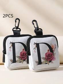 1/2pcs Letter Print Mini Coin Purse, Zipper Closure Small Pouch With Swivel Hook For Earphones Coins Keys Small Items, Can Hang On Backpack - Multicolor - View 25