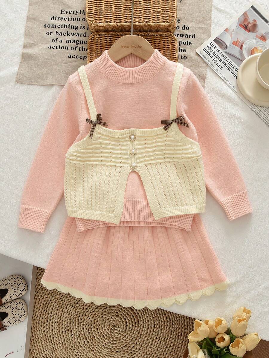 bearleader 2-6 Years Old Girls Winter Cute Bow 2-In-1 Knit Set, Long ...