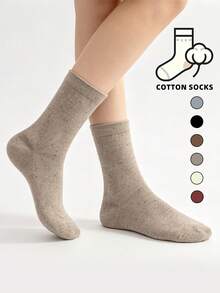 1/6 Pairs Solid Color Round Mouth Socks, Simple Casual Soft Mid-Calf Socks, Suitable For Daily Wear - Multicolor - View 5