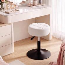 Adjustable Height Swivel Vanity Chair For Makeup - PU Leather Padded Stool With 360° Rotation - White - View 2