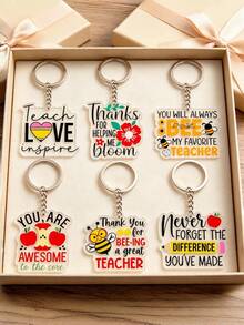 6/1pc Teacher's Day Keychain Set, Teacher's Day Commemorative Gift, Thank You Teacher, Unisex, Backpack Charm, Car Keychain, Suitable For Daily Wear, Vacation, Party, Event Souvenir, And The Best Gift For Teachers - Multicolor - View 5