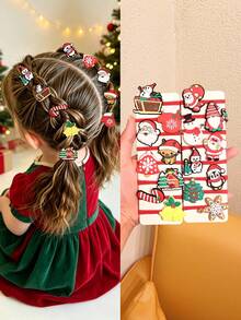10/20pcs Random Christmas Cartoon Hair Ties, Santa Claus, Reindeer, Snowman Small Hair Bands, Girls' Braid Rubber Bands - Multicolor - View 1