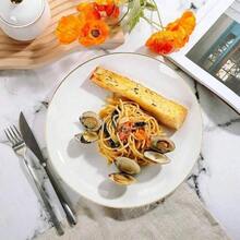 7.5 Inch/10.25 Inch Gold Rim Dinner Plates, Elegant Dessert/Pasta/Pizza/Cake/Salad Plates, Reusable And Easy To Clean, Suitable For Weddings, Birthdays, Valentine's Day, Outdoor Parties And Daily Use - Ideal For Formal And Informal Event Planners, Home Decor, Holiday Supplies And Modern Decoration - White - View 2