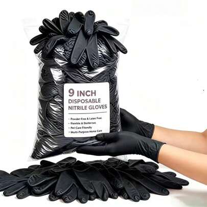 2/50/100-Piece Pack Of Black Composite Nitrile Gloves - Disposable Gloves Suitable For Kitchen, Dishwashing And Household Cleaning, Reversible, Latex-Free Formula, Suitable For Both Indoor And Outdoor Use, Kitchen Cleaning Gloves - Lightweight And Comfortable To The Touch.