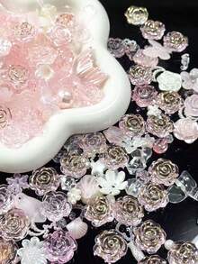 Sekantong Es Warna Emas Solid dengan Mawar Merah Tua Campuran Desain, Casing Ponsel DIY, Kalung, Anting, Aksesoris Fotografi, Kartu, dll. - MultiWarna - View 1