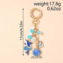 Gantungan Kunci Bertema Laut yang Lucu, Liontin Cangkang Paus Enamel dengan Manik-Manik Kristal Biru dan Mutiara, Gantungan Kunci untuk Tas Pantai Musim Panas - MultiWarna - View 7