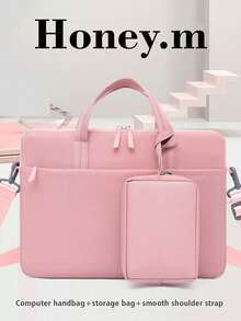 2pcs Multi-Functional Laptop Sleeve, Organizer Storage Bag, Lightweight, Portable, Durable, Minimalist Design, Fits Up To 14-Inch Laptop Classroom Laptop Bags Classroom Bags Teacher Storage Bags Classroom Organizer Bags - Pink - View 1