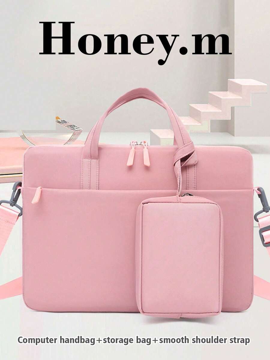 2pcs Multi-Functional Laptop Sleeve, Organizer Storage Bag, Lightweight, Portable, Durable, Minimalist Design, Fits Up To 14-Inch Laptop Classroom Laptop Bags Classroom Bags Teacher Storage Bags Classroom Organizer Bags - Pink - View 1