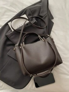Dedoo Tas Tangan Minimalis Warna Polos yang Modis, Tas Tote Multifungsi, Tas Selempang, Cocok untuk Wanita Berbelanja, Perjalanan Kerja, dan Penggunaan Sehari-hari - Kopi - View 4