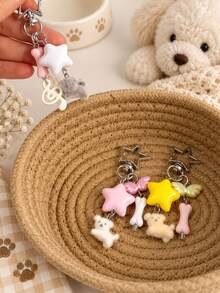 3pcs Cute Star Keychain,Kawaii 3D Star Flocking Animal Bone Charm, Wing Music Note Y2K Bag Charm Pendant For Handbag Purse Backpack Keys - Multicolor - View 3