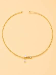 1pc Minimalist Snake Chain Choker Necklace With Square Rhinestone Pendant, Women's Daily Party Layering Jewelry - Rhinestones - View 9