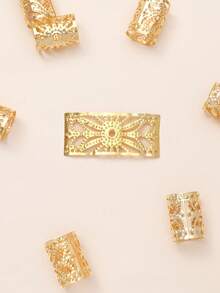 6pcs Girls Large Gold Sunflower & Silver Hollow Flower Aluminum Hair Rings, Suitable For Dreadlocks, Wigs, Hair Extensions Decoration Hair Clips - Sunflower Aluminum Ring - View 5