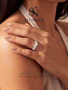 Certificated Moissanite Ring 1pc 1CT Sparkling Five Stone For Women Engagement Wedding Party Daily Wear Anniversary Jewelry Gift - Silver - View 4