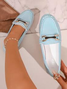 Sepatu Loafer Slip-On Serbaguna Wanita Warna Biru Muda dengan Desain Kacang - Cadet Blue - View 1