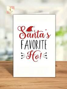 Funny Santa's Favorite Ho Christmas Greeting Card, Red Glitter Script With Santa Hat And Star Accents, Playful Rude Humor Xmas Card, Fun Holiday Gift For Besties And Close Friends. - One Size Fits All - View 6