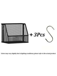 Hanging Storage Basket, Stackable Hanging Storage Baskets, Black Woven Mesh Organizer, Multi-Functional S-Hook, Suitable For Dorm, Bedroom, Closet | Space-Saving Hanging Clothes & Bedding Organizer | With Stable Hanging Device | All-Season Closet Essential | Back To School Season - Multicolor - View 13