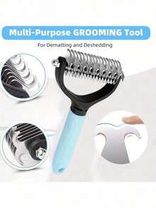 1pc Stainless Steel Pet Deshedding Comb, Suitable For Cats And Dogs, Double-Sided Undercoat Rake, Easily Remove Knots And Tangles, Suitable For Long-Haired And Thick-Haired Pets, Efficient Deshedding Brush - Multicolor - View 7