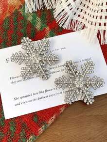 2PCS Sparkling Rhinestone Snowflake Hair Clip, Christmas Party Hair Accessory, Playful Y2K Style, Winter Braided Hair Clip, Side Clip, Bangs Clip - Silver - View 5