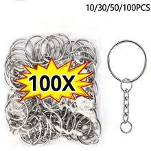 10/30/50/100pcs Metal Open Jump Rings Connector, Keychain Pendant Jewelry Making Accessories - Silver - View 1