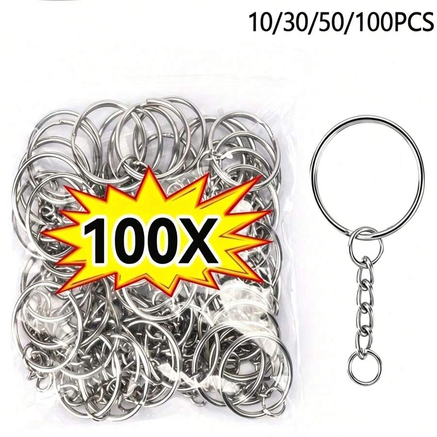 10/30/50/100pcs Metal Open Jump Rings Connector, Keychain Pendant Jewelry Making Accessories - Silver - View 1