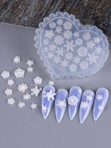 3D雪花美甲矽膠雕刻模具，波浪邊心形美甲模具，透明樹脂模具，用於製作聖誕冬季美甲裝飾，DIY美甲飾品製作工具，美甲裝飾用品，美甲配件 - 無色 - 查看 3
