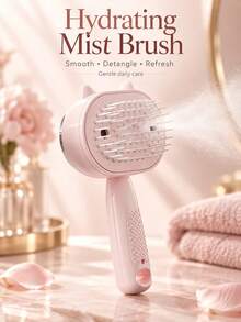 Portable Electric Mist Hair Brush With One-Touch Self-Cleaning Function, Fine Mist Evenly Moistens Hair Strands To Help Detangle And Reduce Dry Brushing Pulling, Suitable For Straight, Curly, Long, And Short Hair For Daily Styling And Grooming, Home, Travel, And On-The-Go Use To Easily Keep Hair Neat And Smooth - Multicolor - View 9