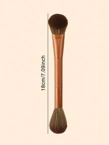 1pc Dual-Ended Makeup Brush With Soft Fiber Bristles, Multi-Functional Face Makeup Brush, Suitable For Foundation, Blush, Highlighter, Contour And Other Uses, Travel Makeup Tool Gift For Women And Girls - Coffee Brown - View 4