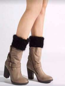 1 Pair Knitted Leg Warmers, Solid Color Knitted Fluffy Leg Cuffs, Short Style, Y2k, Cozy - Multicolor - View 5