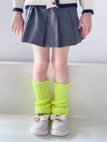 2 Pairs Girls Neon Color Knitted Ribbed Leg Warmers, Suitable For Princess Casual Holiday Party Cosplay Costume Accessories - Multicolor - View 8