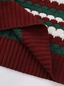 Plus Size Women's Christmas Colorblock Wavy Striped Crew Neck Sweater, Loose Fit Dropped Shoulder Long Sleeve Thick Knit Pullover Top - Red - View 8