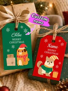 Custom Christmas Gift Tags, Festive Personalized Name Gift Cards For Holiday Wrapping, Customized Name Present Labels, Customizable Xmas Party Favor Tags, Pet Style, Secret Santa Gift, Stocking Stuffer, Merry Christmas, Christmas Ornaments, Family - Style a - View 1