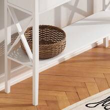 Mesa de Consola Blanca 30x100.1x80 cm |   Mesa de Sofá Estrecha de Madera con 2 Cajones y Estante de Almacenamiento |   Diseño con Paneles en X para Entrada Pasillo y Salón |   Estilo Rústico Moderno para Espacios Pequeños |   Fácil de Armar - Blanco - Ver 3
