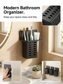 1pc Wall-Mounted Draining Storage Rack, Multi-Functional Kitchen Storage Box, Wall-Mounted Toothbrush And Toothpaste Holder; Suitable For Bathroom Storage, Camping, Dormitory And Home Decor; Bathroom Accessories And Kitchen Utensils. - Multicolor - View 4