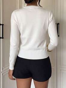 Women's Fashion White Top With Gold Faux Buttons, Autumn Fashion Outfit - White - View 7