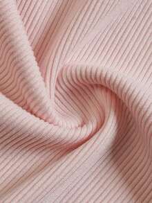 Aflion Women Fall Clothing Pink Ribbed Knit Long Sleeve Top, Plaid Collar Cuff Trim Slim Fit Cropped Shirt For Daily Wear - Pink - View 4