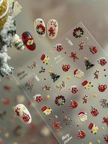 1 buah Stiker Seni Kuku Santa Claus Timbul 3D, Stiker Natal Musim Gugur Gaya Kartun Lucu - MultiWarna - View 10