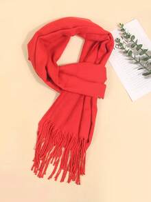 1pc New Autumn/Winter Women's Couple Street Style Faux Cashmere Solid Color Scarf Neck Warmer Headscarf Parent-Child Small Scarf Suitable For Daily Use - Red - View 2