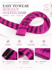 Colorful Hair Extensions Single Piece Invisible Leopard Print Clip-On Hair Dye Long Straight Hair Highlight Strip Hair Extensions - Multicolor - View 3